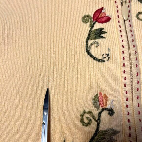 Icelandic Design Cardigan Sweater Women's M Floral Embroidery Pale Butter Yellow - Picture 6 of 10